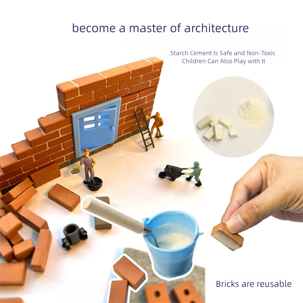 DIY Brick Miniature House Kit,Handcrafted model-Real clay brick,Educational Toy for Kids-Luxury Villa Holiday Gift Box