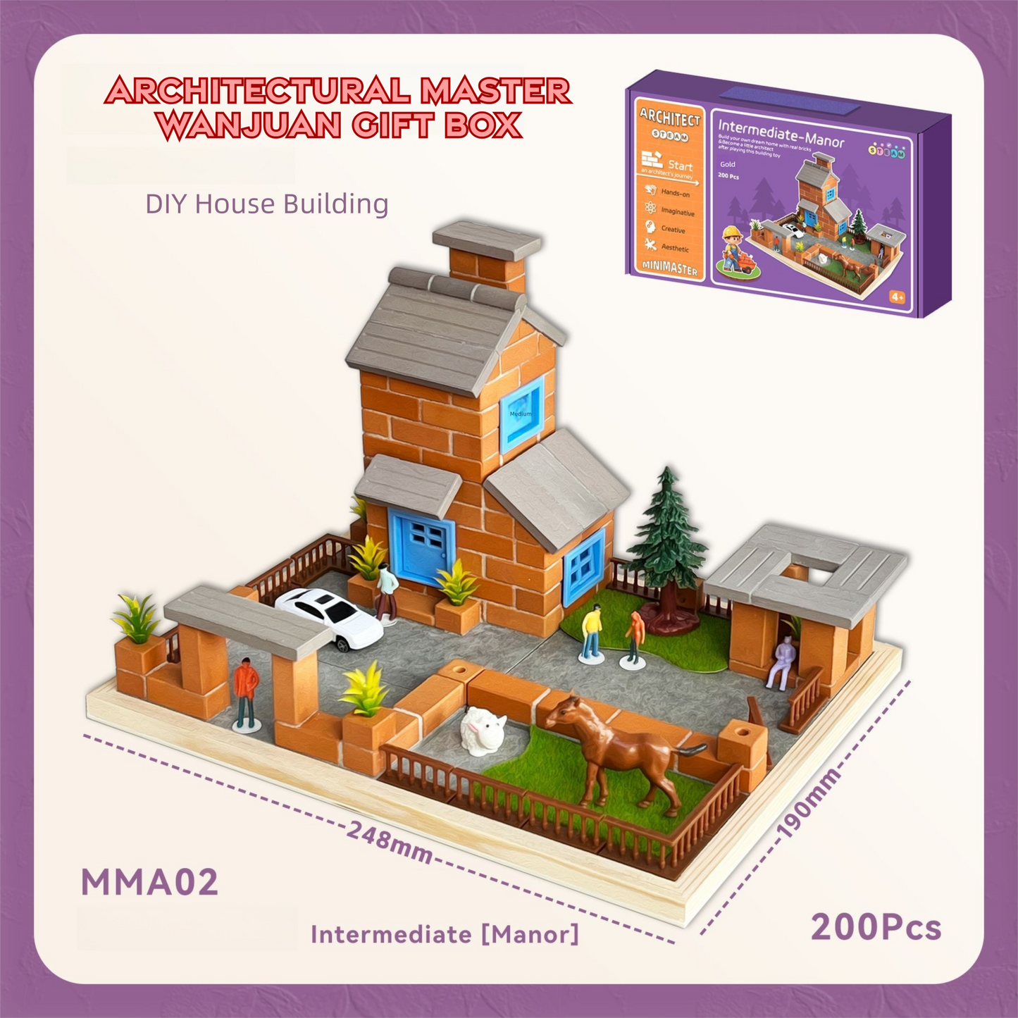 DIY Brick Miniature House Kit,Handcrafted model-Real clay brick,Educational Toy for Kids-Luxury Villa Holiday Gift Box