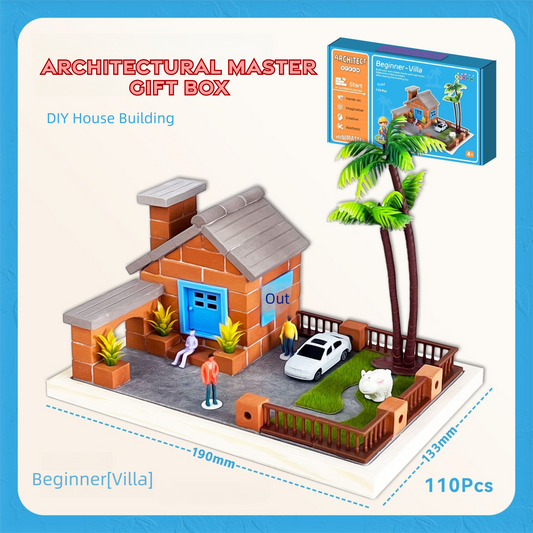 DIY Brick Miniature House Kit,Handcrafted model-Real clay brick,Educational Toy for Kids-Family Villa Holiday Gift Box