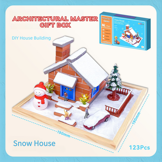 DIY Brick Miniature House Kit,Handcrafted model-Real clay brick,Educational Toy for Kids-Snow House Holiday Gift Box