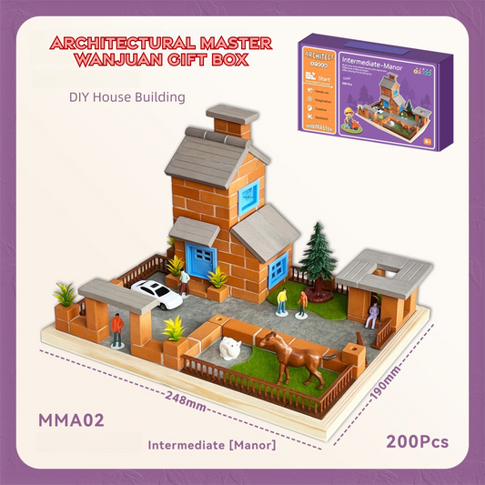 DIY Brick Miniature House Kit,Handcrafted model-Real clay brick,Educational Toy for Kids-Luxury Villa Holiday Gift Box